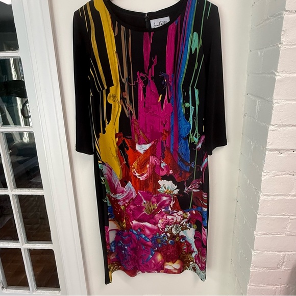 Joseph Ribkoff Black Dress with Pink and Blue Accents - Picture 3 of 10